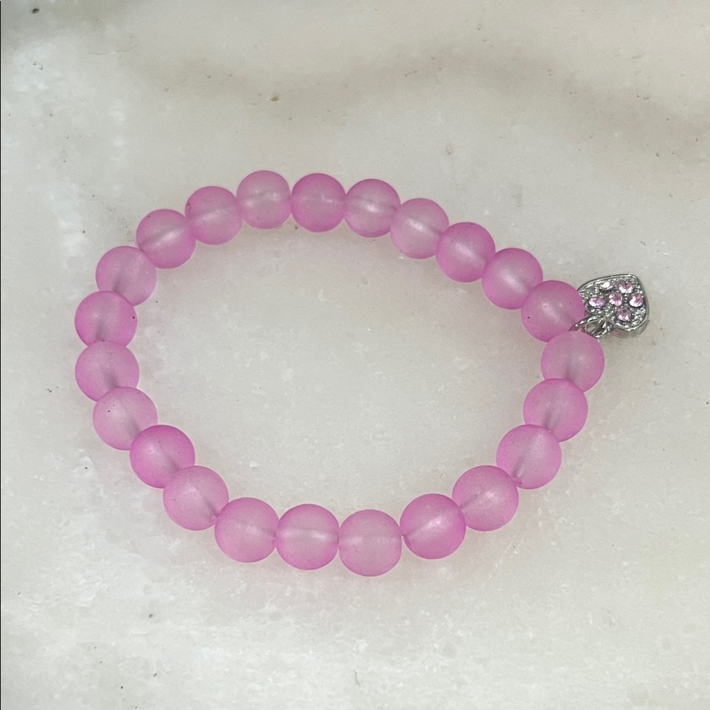 Chic Pink Beaded Bracelet with Heart Charm - Picture 4 of 6